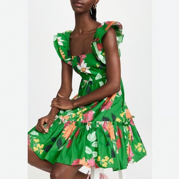 NEW Cara Cara Lexa Mini Dress Medium Punch Floral Green Cotton Causal Party - Picture 2 of 9